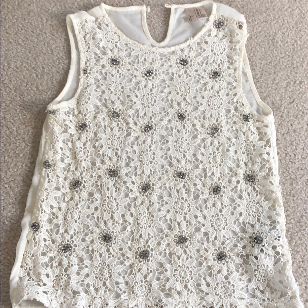 Cute embellished beads cream f21 top